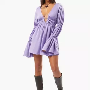 Tiered Sleeve Tie Back Dress In Lilac