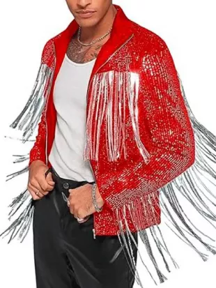 American Idol S24 Jorr Red Embellished Fringe Jacket