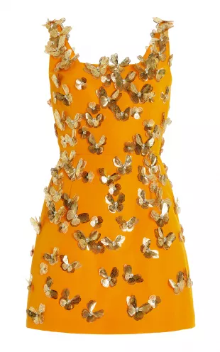 Butterfly-Embellished Silk Mini Dress