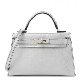 Metallic Chevre Chamkilight Mini Kelly Sellier 20 Argent