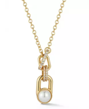 Plated Pearl Interlocking Links Necklace