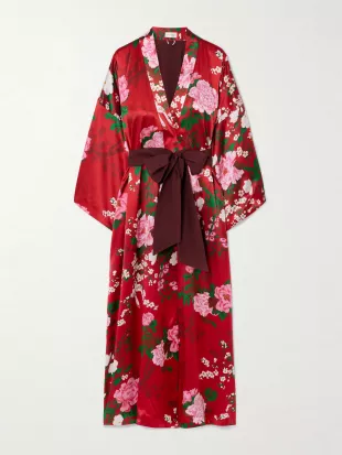 Queenie Belted Floral-Print Silk-Satin Robe