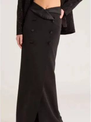 The Voice S29 Kelly Clarkson Black Double Button Maxi Skirt