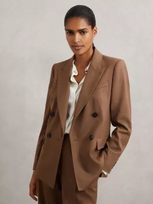 Petite Wool-Blend Double-Breasted Suit Blazer