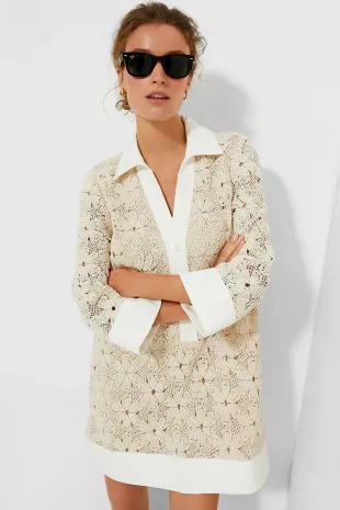 Tan Crochet Collier Dress