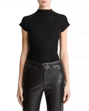 Wool Raglan Cap Sleeve Mock Neck Top