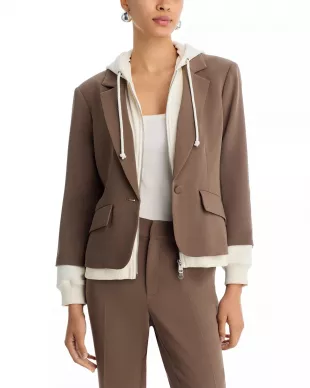 Khloe Hooded Blazer in Taupe/ivory