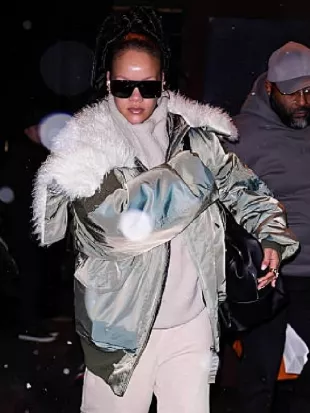 Rihanna NYC White Fur Aviator Jacket