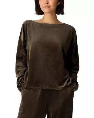Cozy Velour Knit Bateau Neck Boxy Top