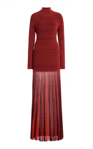 Turtleneck Drop-Waist Pleated Maxi Dress