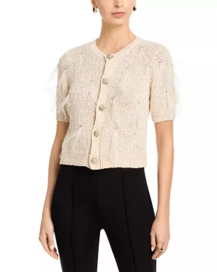 Coralie Embellished Puff-Sleeve Cardigan