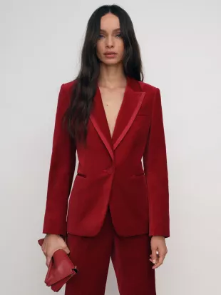 Velvet Single-Breasted Suit Blazer