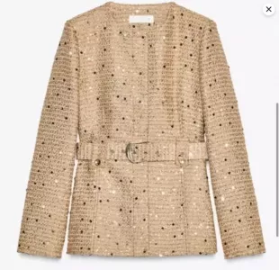 Gold Tweed Belted Blazer