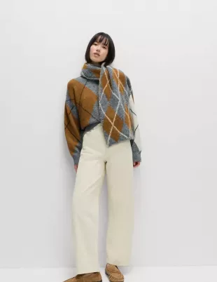 Argyle Relaxed Jumper with Wool Grey