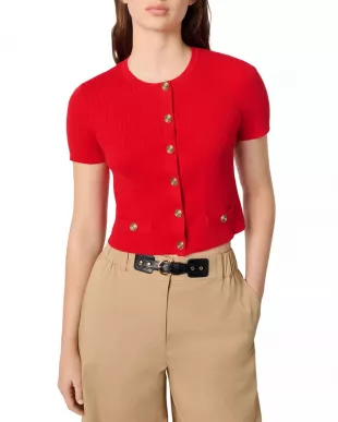 Cropped Short Sleeve Cardigan with Gold Buttons