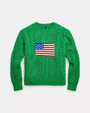 Aran-Knit Flag Cotton Sweater