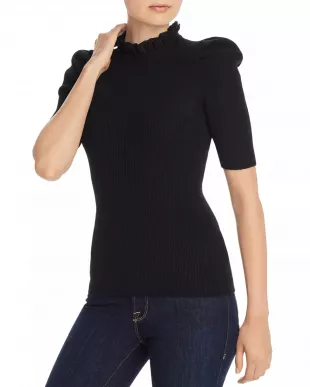 Puff-Sleeve Cashmere Sweater with Removable Lace Collar