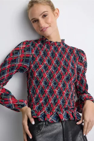 Smocked Ruffle Neck Top