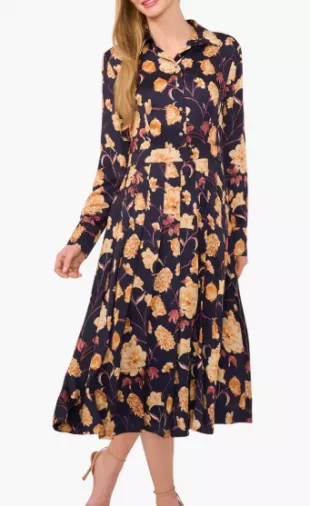 Floral Long Sleeve Midi Shirtdress
