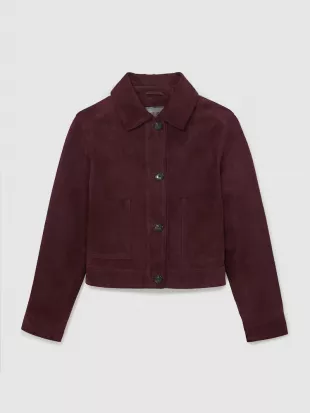 Burgundy Sonny Petite Suede Button Through Jacket