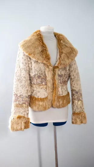 Beige Sequined Rabbit Fur Jacket