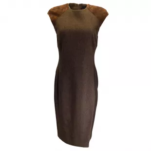 Suede Trimmed Cashmere and Wool Tweed Dress