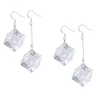 2 Pairs of Transparent Acrylic Ice Cubes Dangle Drop Earrings