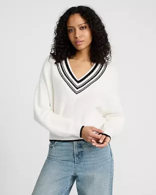 Relaxed Tipped V-Neck Sweater