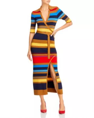 Joanna Striped Rib Knit Wrap Dress