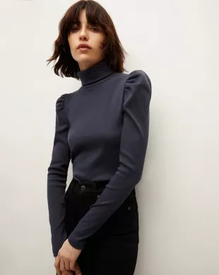 Cedar Puff-Sleeve Turtleneck Top