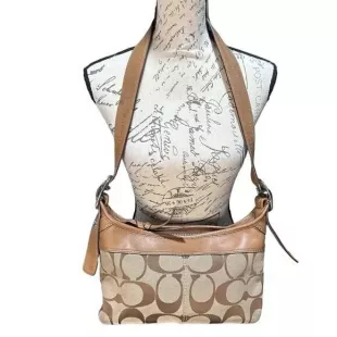 Logo Canvas and Leather Shoulder Bag