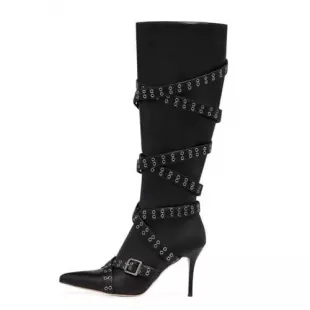 Stiletto Heel Buckle Strap Knee High Boots