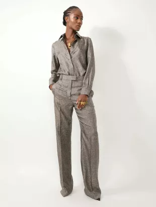 Lino Print Silk Twill Wide Leg Trousers