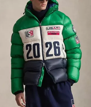 Green and Navy Blue Team USA Puffer Jacket