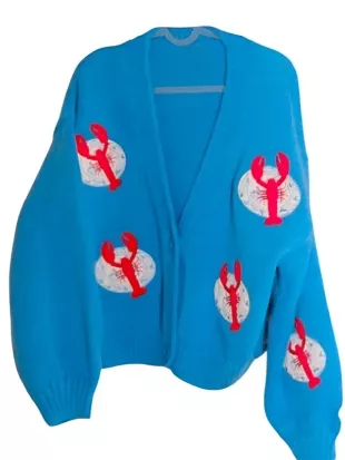 Summer House Amanda Batula Blue Lobster Print Cardigan