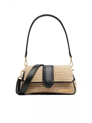 Natural Raffia and Leather Shoulder Bag.