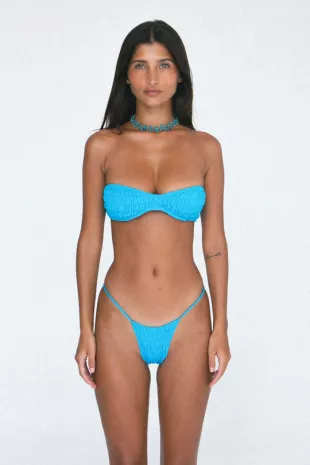 Blue Textured Bandeau Bikini Top