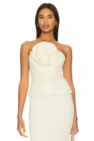 Cream Flower Applique Strapless Top.