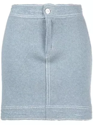 Contrast-stitching Denim-effect Skirt