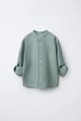 Linen And Cotton Stand Collar Shirt