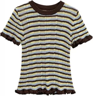 Women's Ruffled Striped Knitted T Shirt