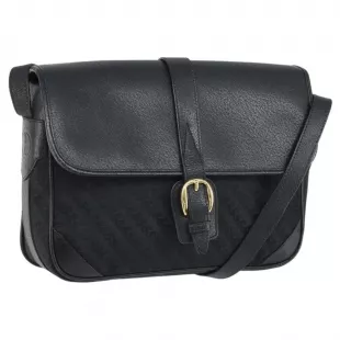 Shoulder Bag Leather Canvas Black Gold