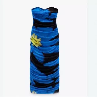 Black And Blue Floral Tulle Dress