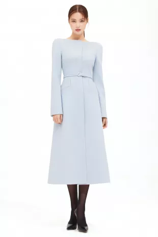 Cashmere Wool Boat Neckline Slim Line Coat