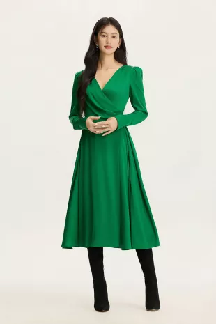 Silk Wrap Flare Dress