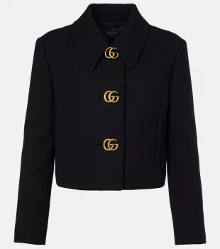 Double G Cropped Wool Crepe Jacket