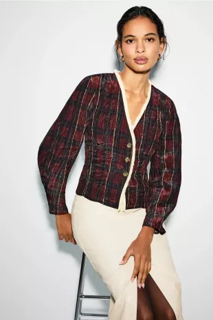 Millea Plaid Crossover Blouse
