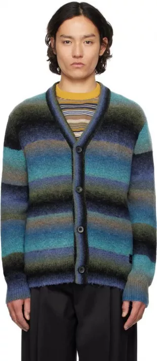 Blue Faded Stripe Merino Wool-Blend Cardigan