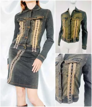 Corset Hook And Eye Stone Wash Denim Jacket