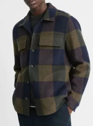 Wool & Nylon Splittable Plaid Shirt Jacket